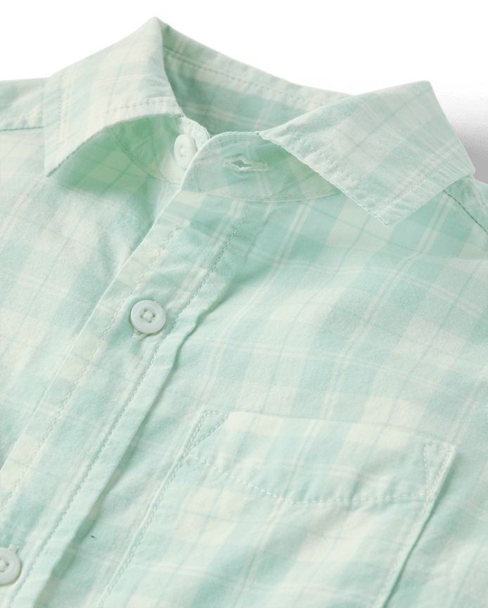 Boys Plaid Poplin Button Up Shirt