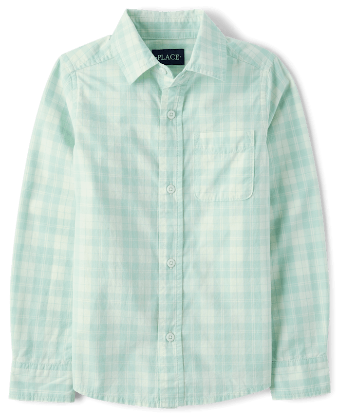 Boys Plaid Poplin Button Up Shirt