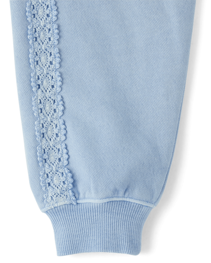 Girls Garment Dyed Crochet Lace Premium Fleece Sweatshirt