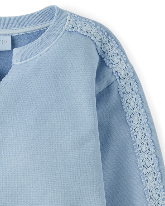 Girls Garment Dyed Crochet Lace Premium Fleece Sweatshirt