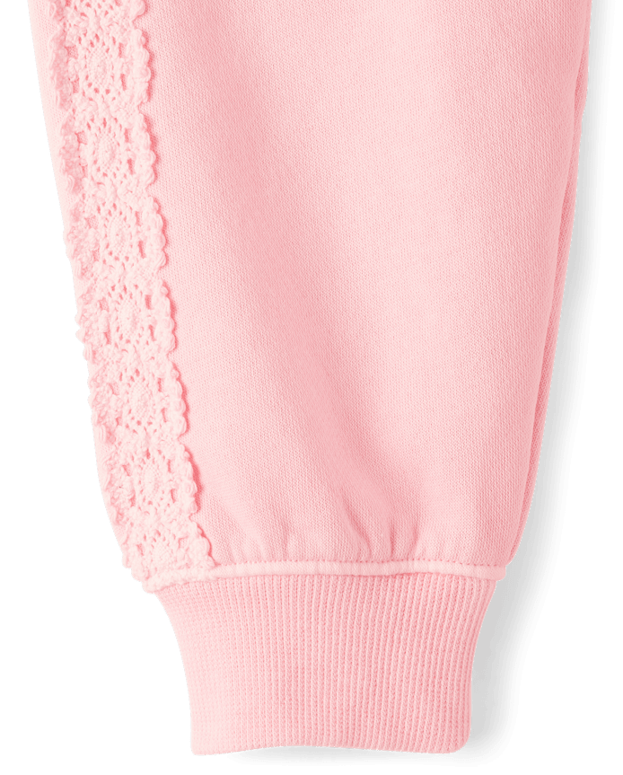 Girls Garment Dyed Crochet Lace Premium Fleece Sweatshirt