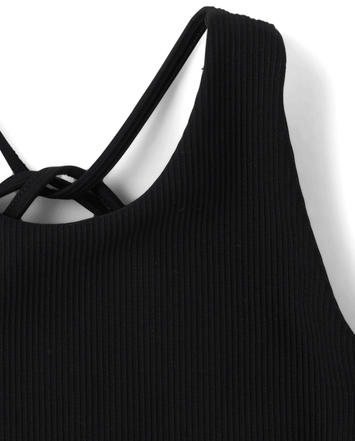 Girls Quick Dry Cross Back Ribbed Tank Top