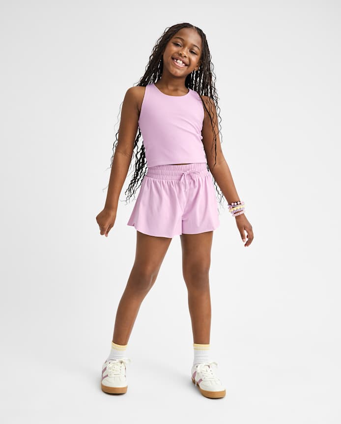 Girls Quick Dry Cross Back Ribbed Tank Top