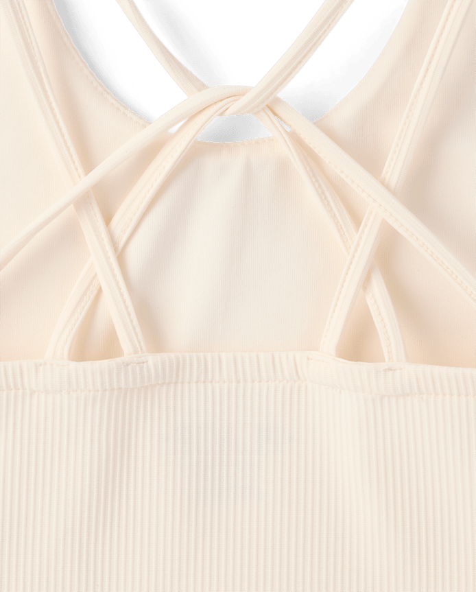 Girls Quick Dry Cross Back Ribbed Tank Top
