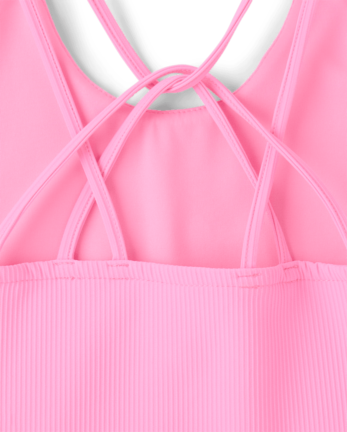 Girls Quick Dry Cross Back Ribbed Tank Top