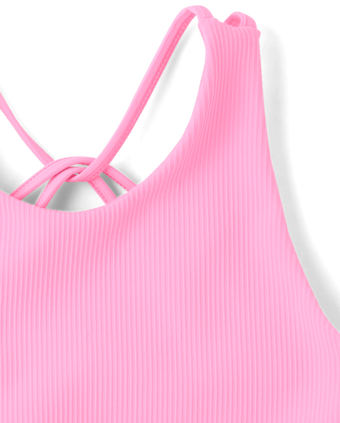 Girls Quick Dry Cross Back Ribbed Tank Top