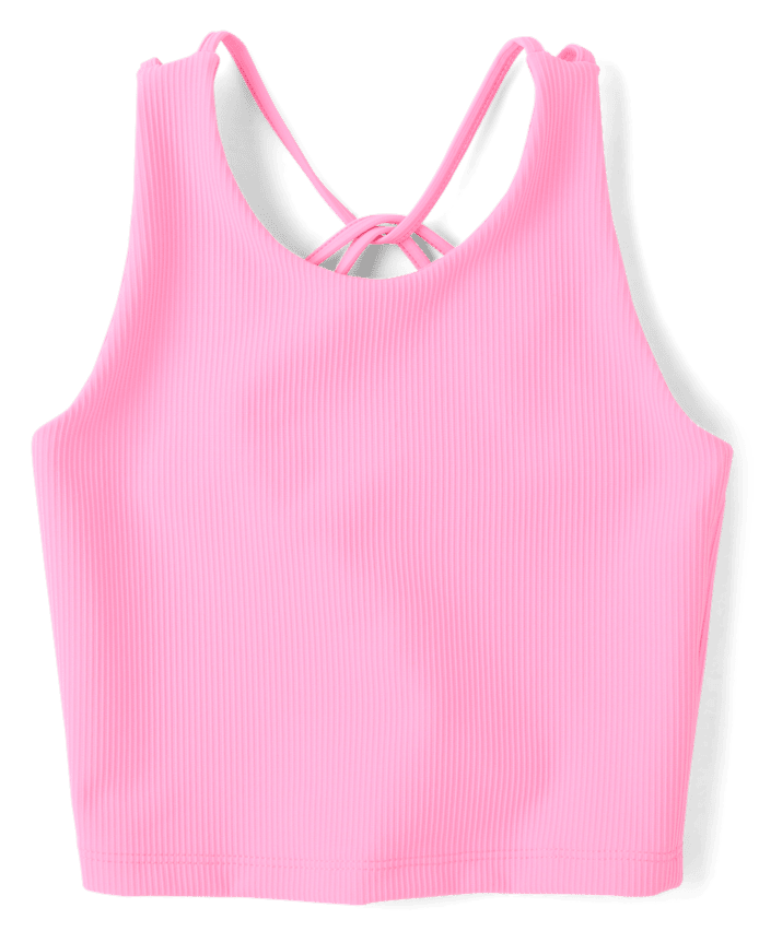Girls Quick Dry Cross Back Ribbed Tank Top