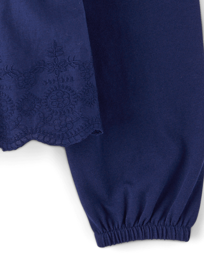 Girls Embroidered Eyelet Peplum Top