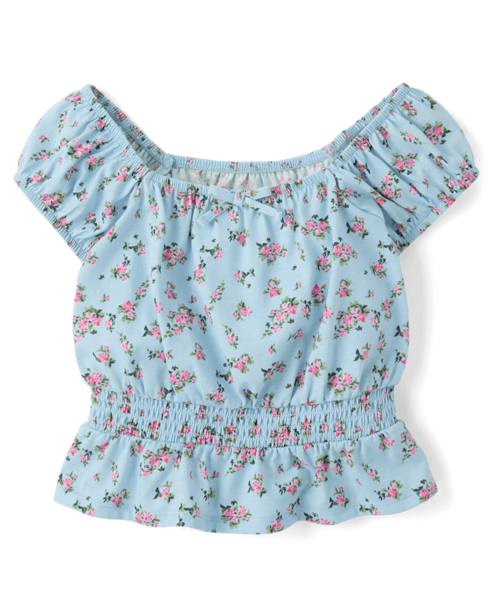 Girls Floral Smocked Top