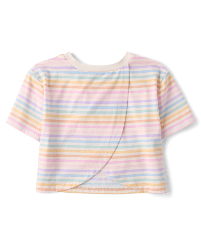 Girls Rainbow Striped Tulip Top