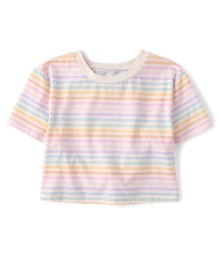 Girls Rainbow Striped Tulip Top