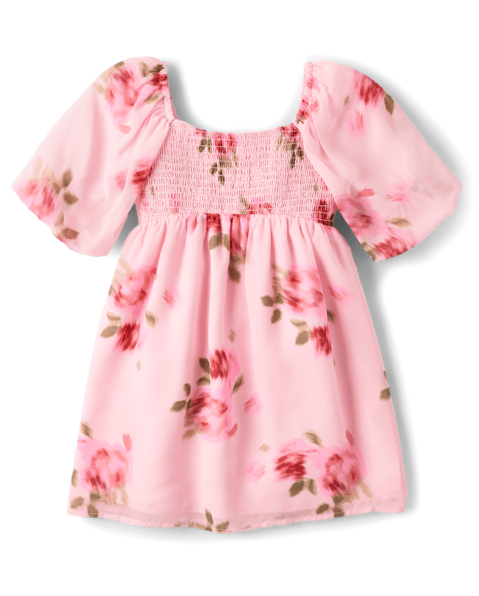 Girls Floral Smocked Chiffon Babydoll Dress