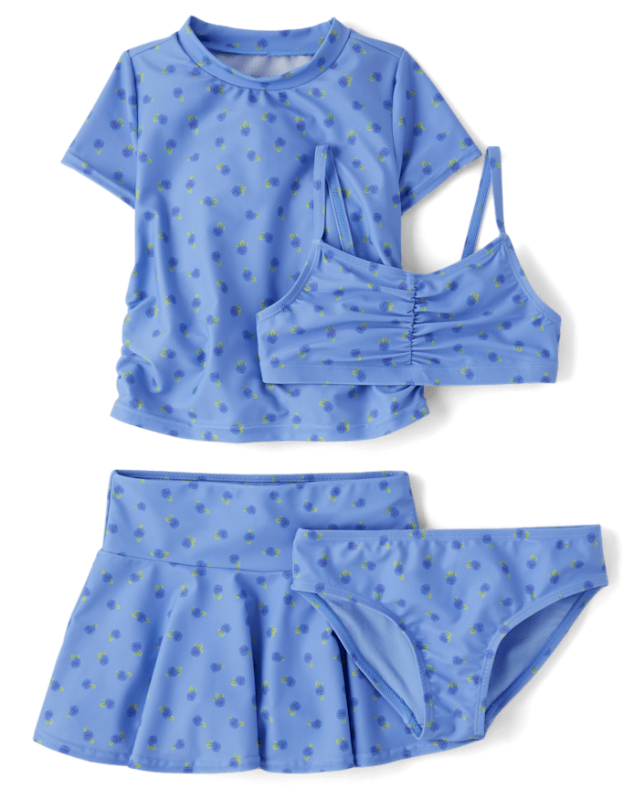 Girls Floral 4-Piece Swimsuit