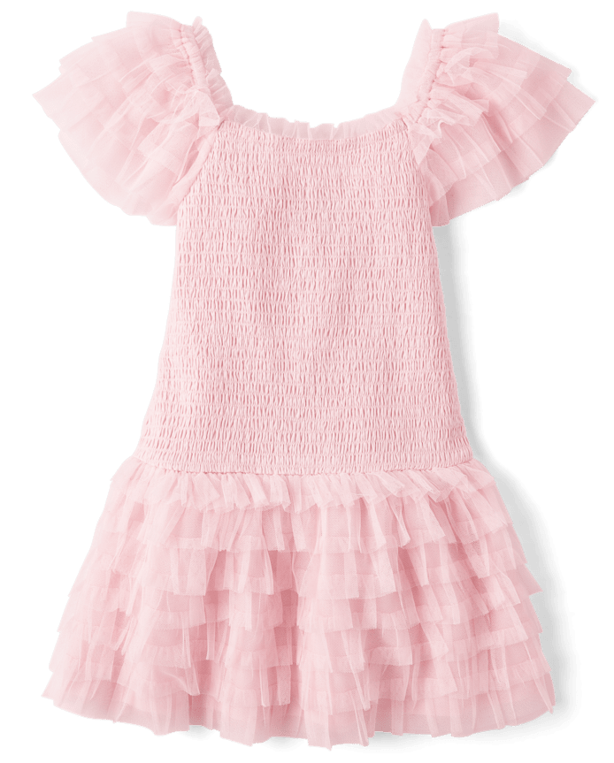 Girls Smocked Tulle Ruffle Dress