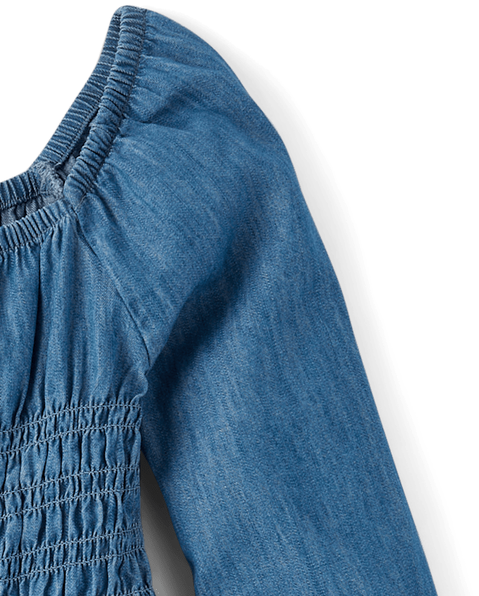 Girls Chambray Smocked Dress