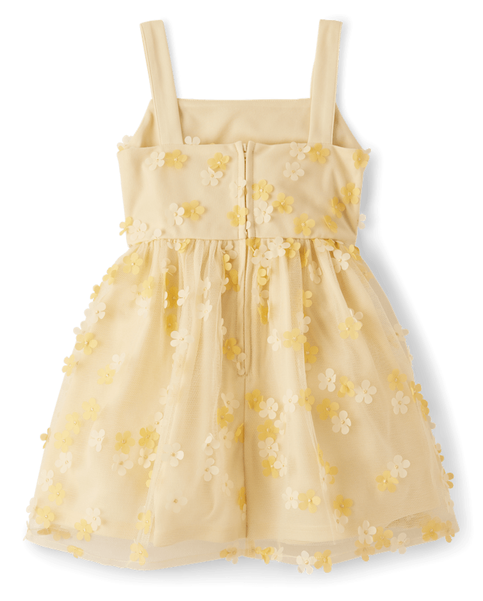 Girls 3D Floral Mesh Fit And Flare Dress