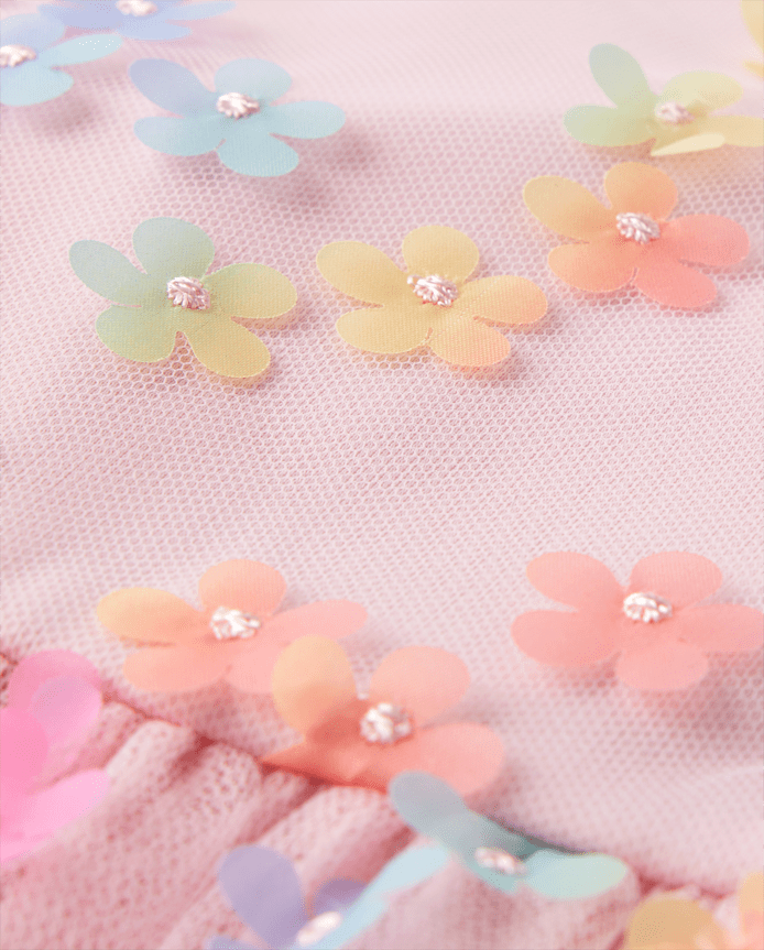 Girls Rainbow 3D Floral Mesh Fit And Flare Dress