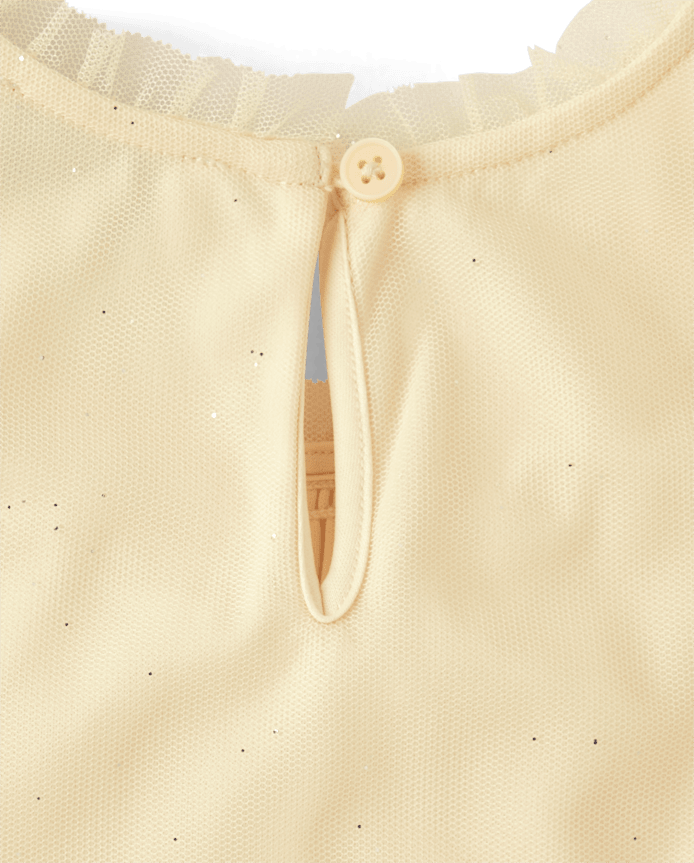 Girls Glitter Smocked Mesh Ruffle Dress