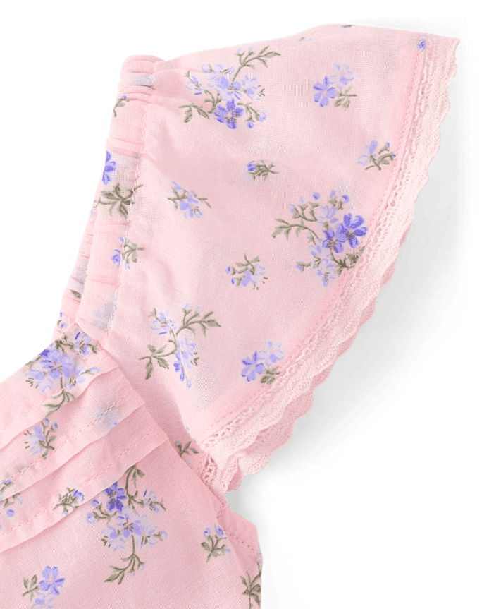 Girls Floral Pleated Smocked Dress