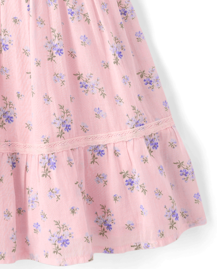 Girls Floral Pleated Smocked Dress