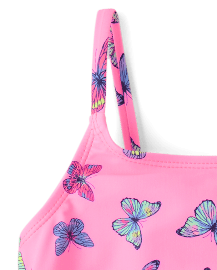Girls Butterfly Ruched Tankini Swimsuit