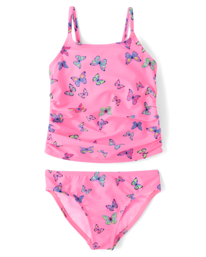 Girls Butterfly Ruched Tankini Swimsuit