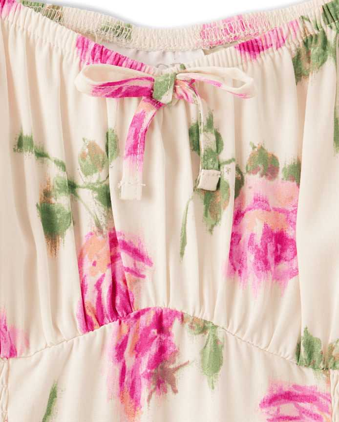 Girls Floral Smocked Puff Sleeve Dress