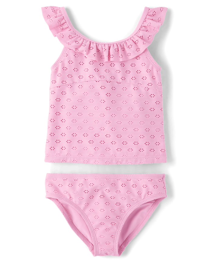 Girls Ruffle Eyelet Tankini Swimsuit