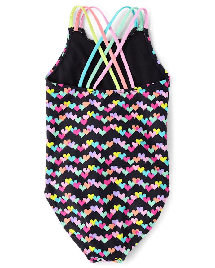 Girls Print Cross Back One Piece Swimsuit