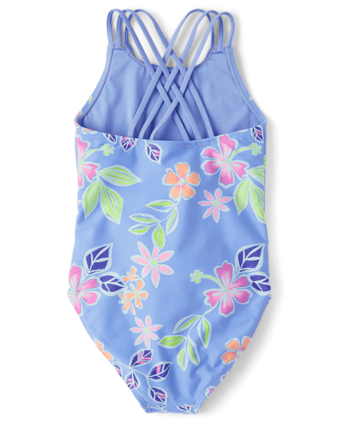 Girls Print Cross Back One Piece Swimsuit
