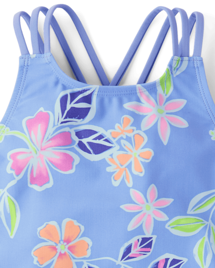 Girls Print Cross Back One Piece Swimsuit
