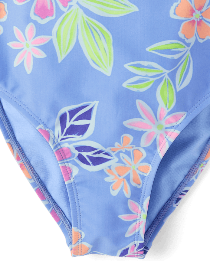 Girls Print Cross Back One Piece Swimsuit