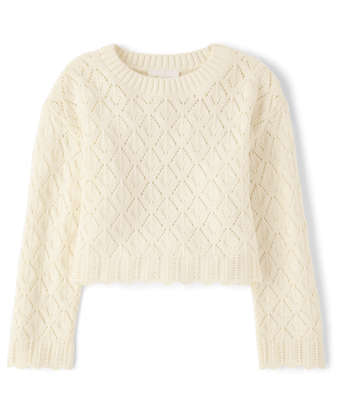Girls Scalloped Crochet Sweater