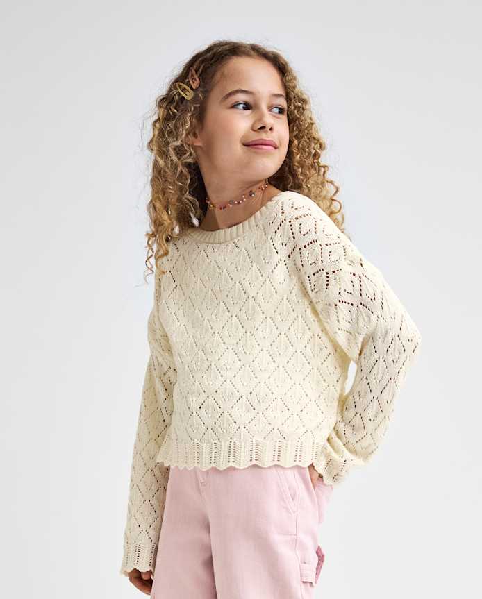 Girls Scalloped Crochet Sweater