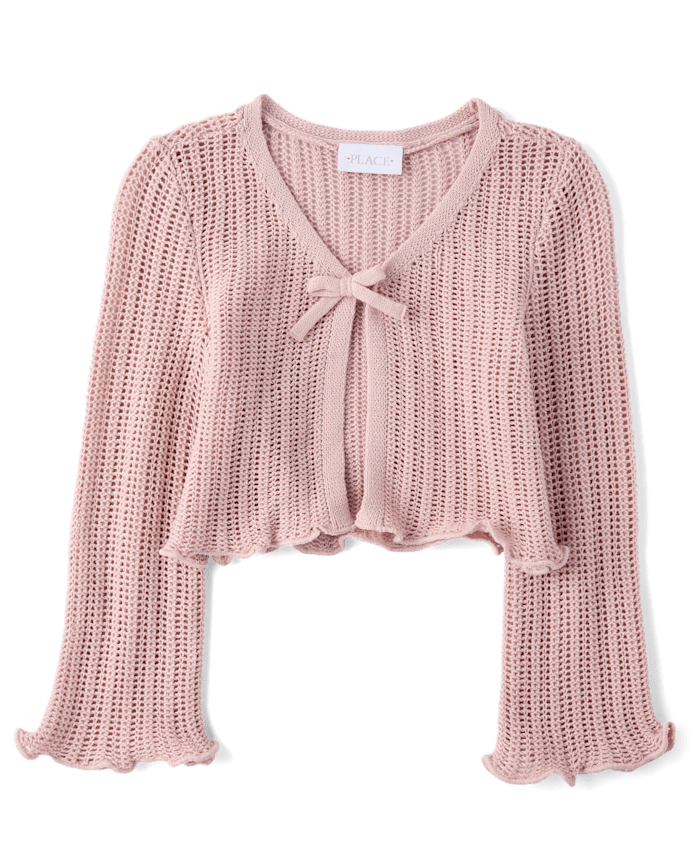 Girls Lettuce Pointelle Cardigan