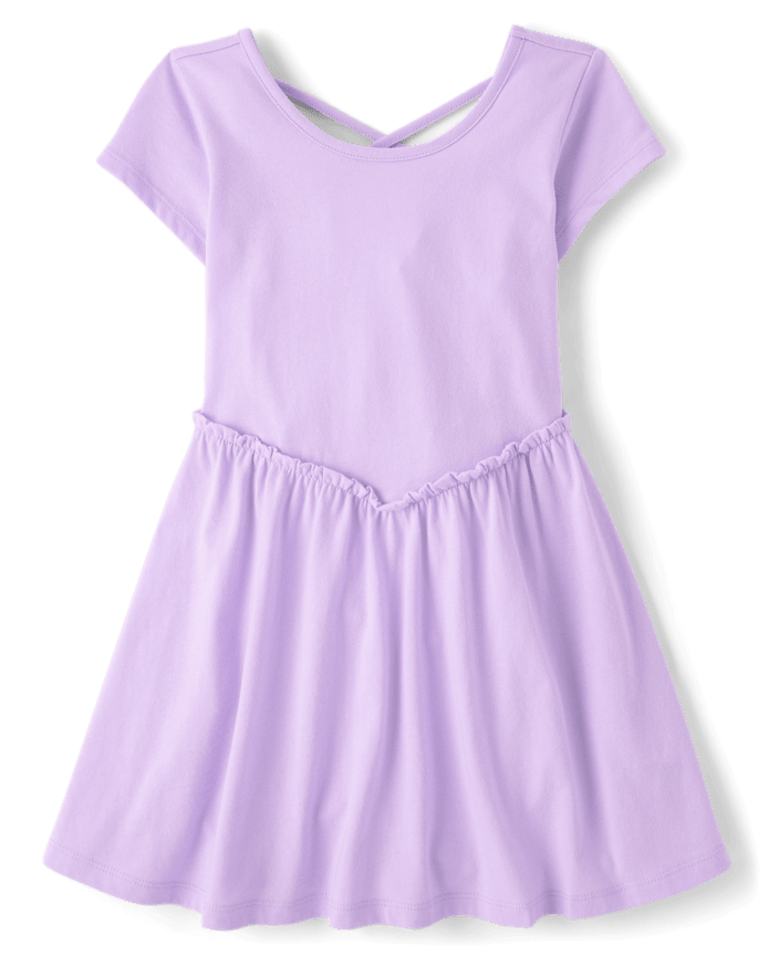 Girls Cross Back Ruffle V-Waist Dress