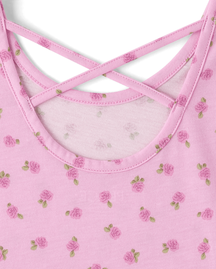 Girls Floral Cross Back Ruffle V-Waist Dress