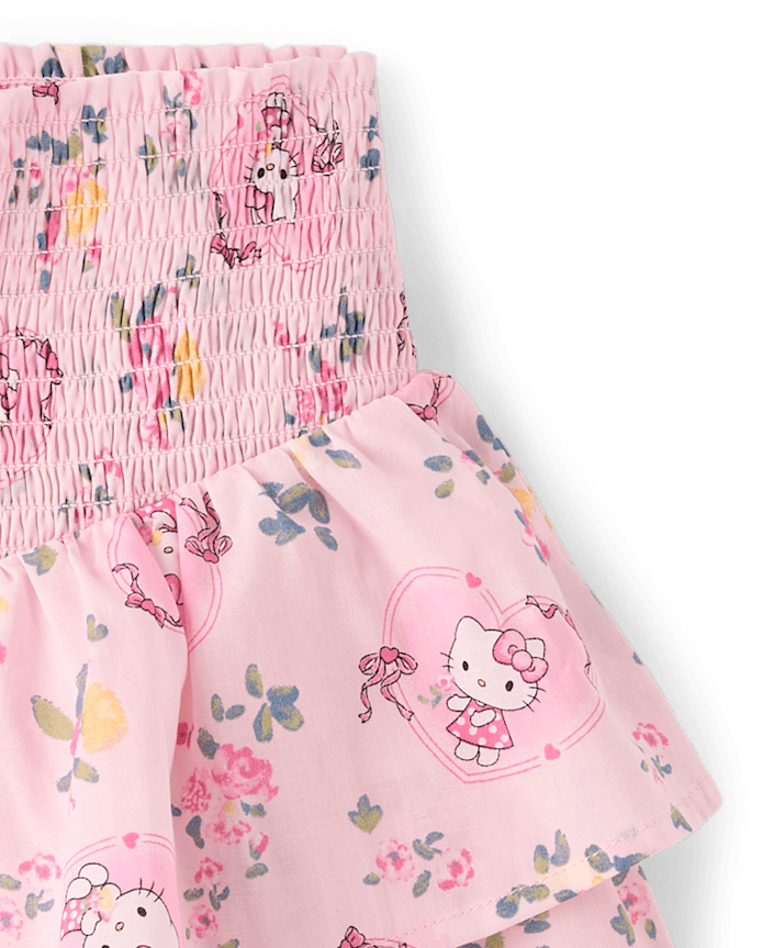 Girls Hello Kitty® Print Smocked Tiered Skirt
