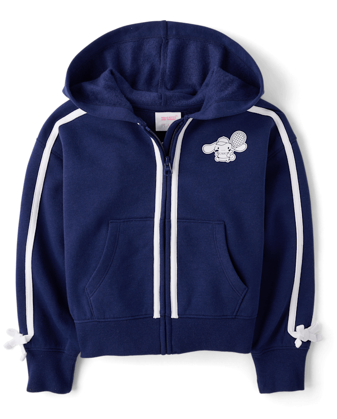 Girls Hello Kitty® Side Stripe Bow Premium Fleece Zip Up Hoodie