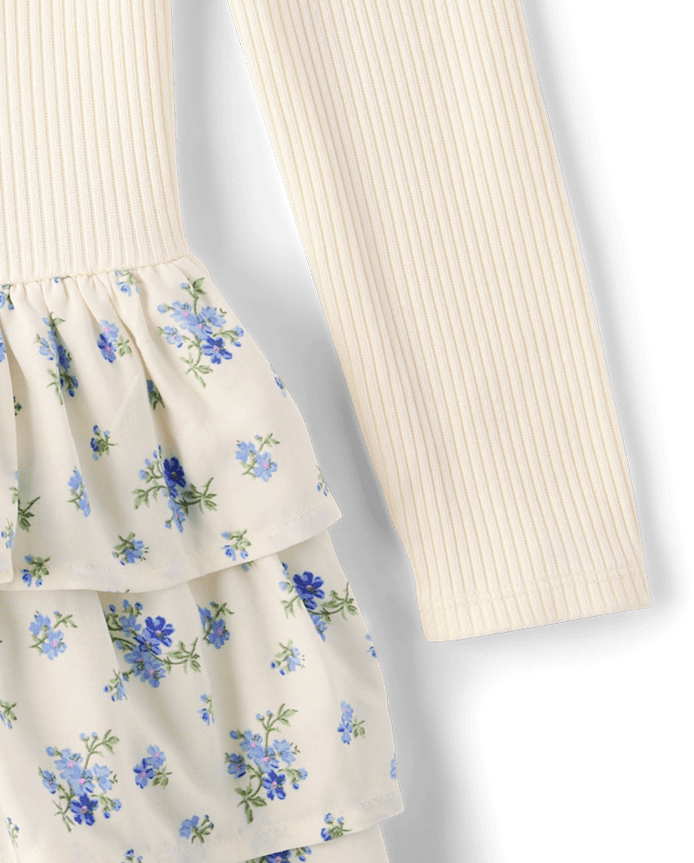 Girls Floral Tiered Drop Waist Dress