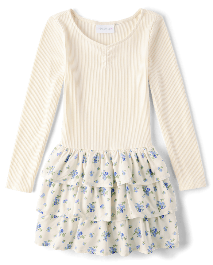 Girls Floral Tiered Drop Waist Dress