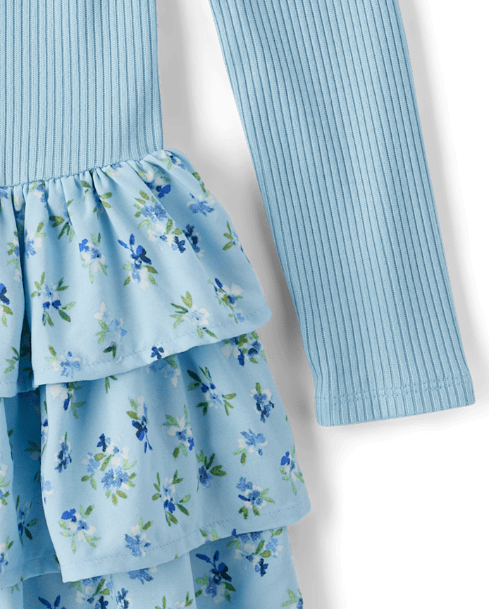 Girls Floral Tiered Drop Waist Dress