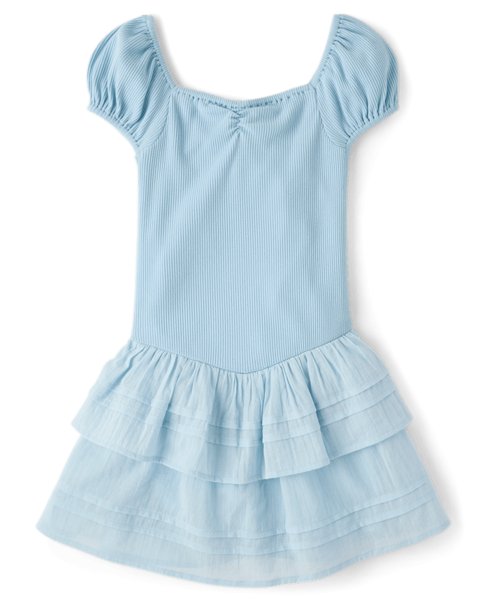 Girls Pleated Tiered V-Waist Dress
