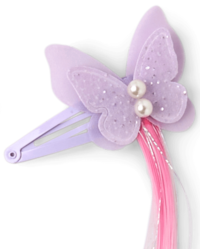 Girls Butterfly Rainbow Faux Hair Extension Hair Clip 4-Pack