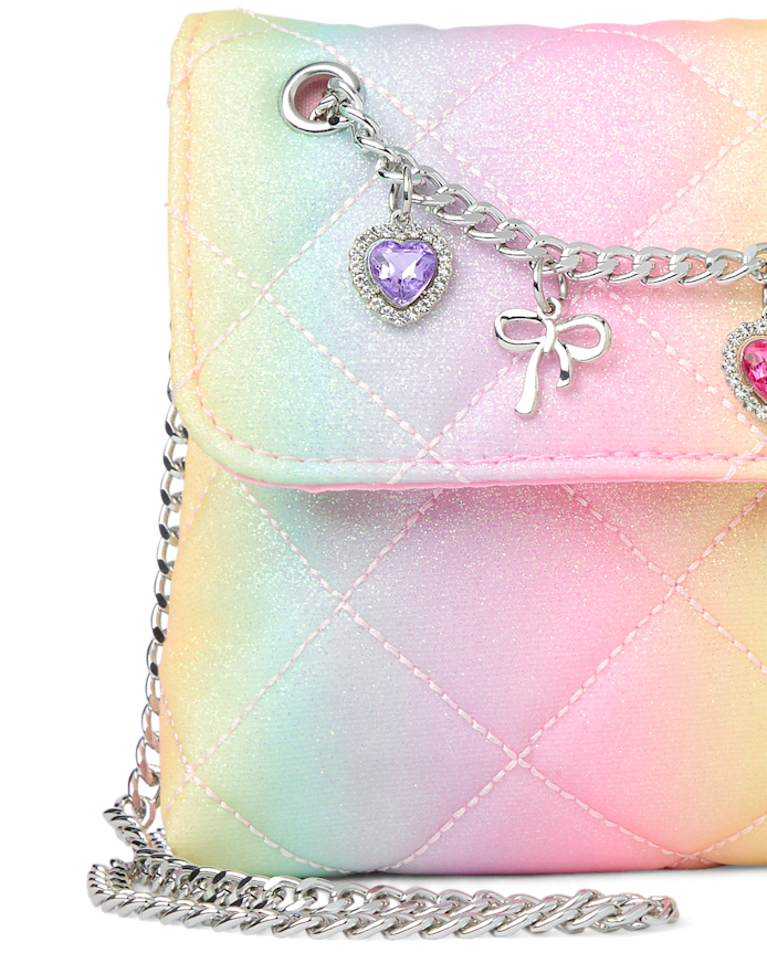 Girls Rainbow Glitter Charm Bag