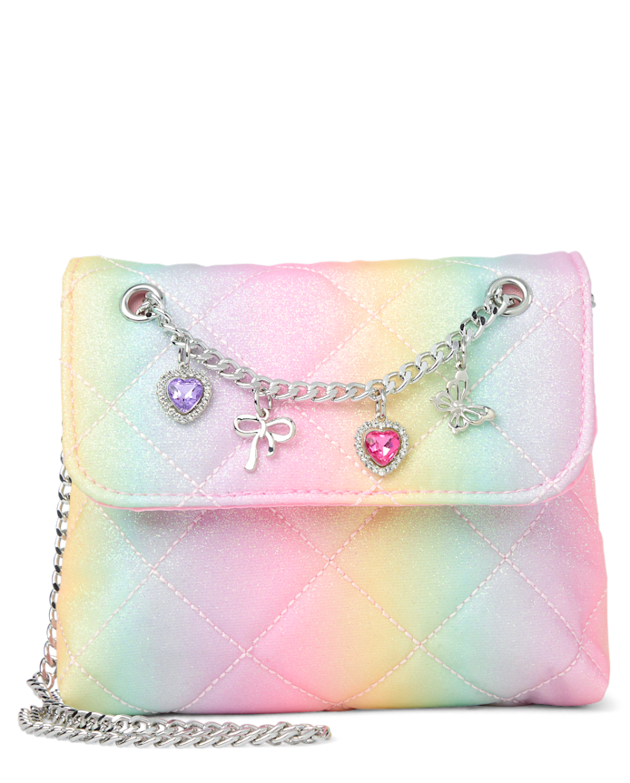 Girls Rainbow Glitter Charm Bag