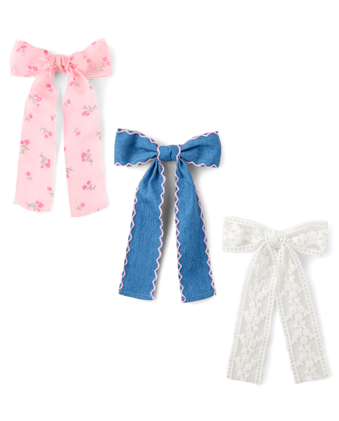 Girls Floral Bow Hair Clip 3-Pack