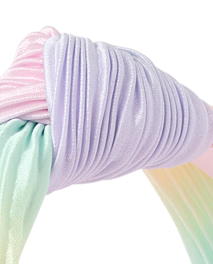 Girls Rainbow Pleated Satin Top Knot Headband
