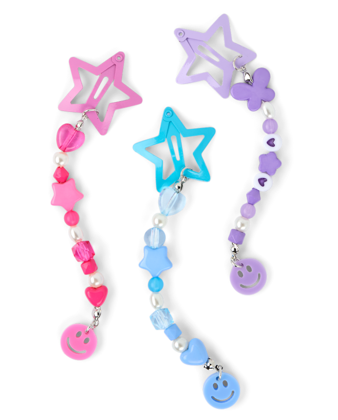 Girls Star Beaded Charm Hair Clip 3-Pack