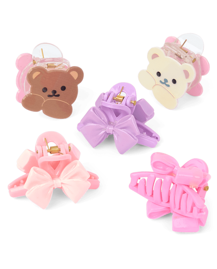 Girls Bear Bow Claw Clip 5-Pack